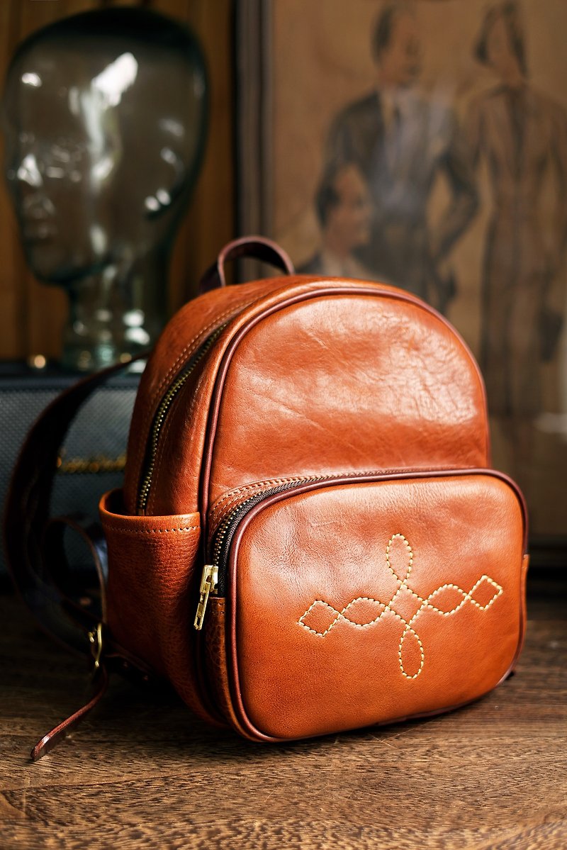 American retro Italian imported leather backpack - กระเป๋าเป้สะพายหลัง - หนังแท้ หลากหลายสี