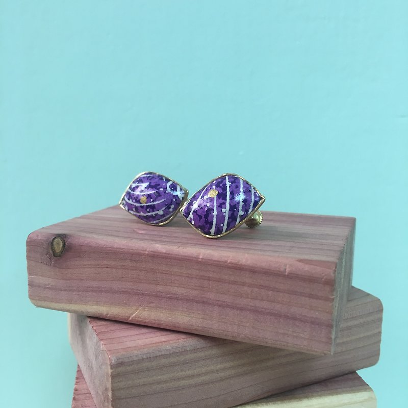 アンティーク小物/紫色金メッキシェル型クリップイヤリング - ピアス・イヤリング - 金属 パープル