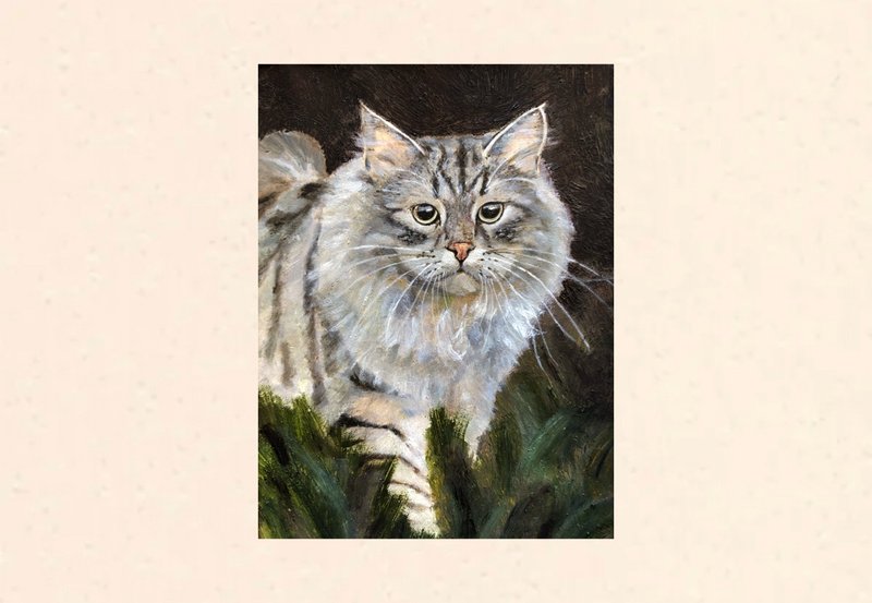 The cat is walking modern wall art 6x11 inch cat portrait original oil painting - Wall Décor - Paper Multicolor