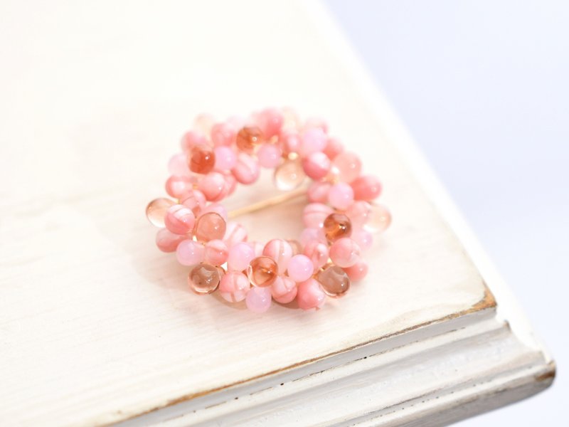 春限定【ブローチ・Sサイズ】桜 リース - 胸針 - 玻璃 粉紅色