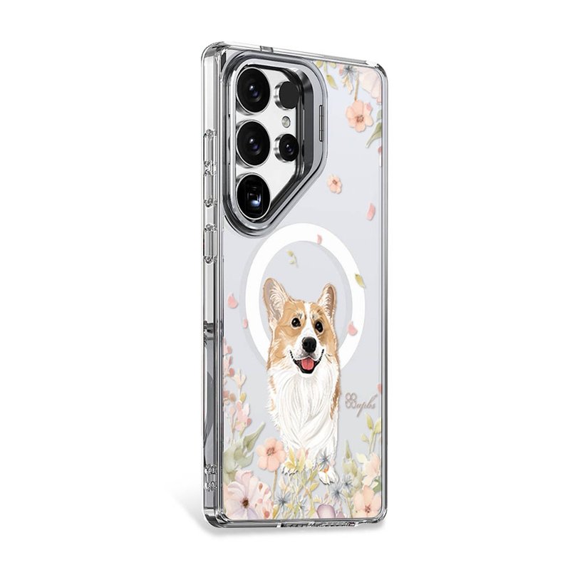 apbs Samsung S25/S24系列 防震雙料隱形立架磁吸手機殼-花草柯基 - 手機殼/手機套 - 其他材質 多色