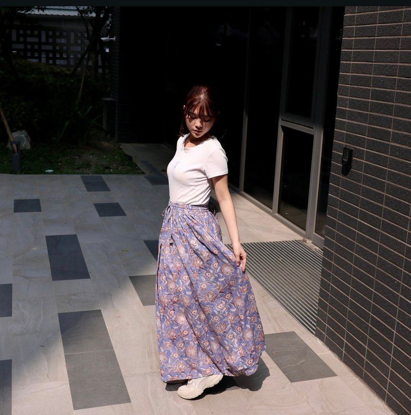 インド｜エスニックハーフスカート - ペールラベンダー - スカート - コットン・麻 パープル