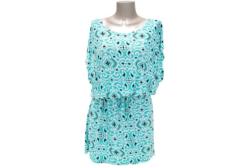 Ikat print dolman sleeve dress <mint> - One Piece Dresses - Other Materials Blue