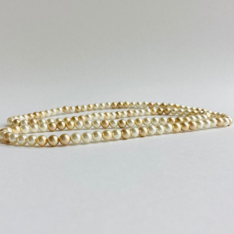 ガラスパールマチネーネックレス/エンドレス加工/6mm約75cm/ゴールドxベージュmix/made in japan - 項鍊 - 玻璃 金色