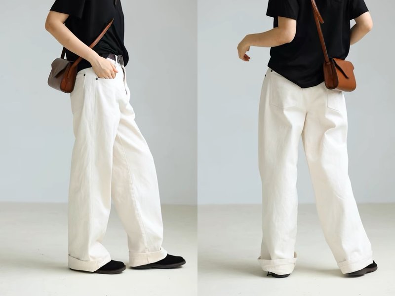 3rd Santiantang Japan Okayama 90S jeans retro natural tofu color white denim - กางเกงขายาว - ผ้าฝ้าย/ผ้าลินิน 