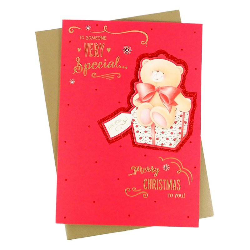 プレゼントに座っているクマのクマのカード[ホールマークカードクリスマスシリーズ] - カード・はがき - 紙 レッド