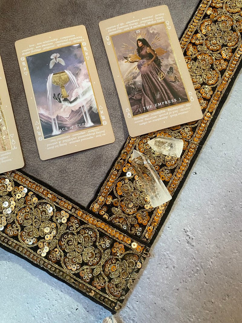 手工塔羅塔羅布。日本製造。豪華使用的精美繡花膠帶 - 地墊/地毯 - 繡線 