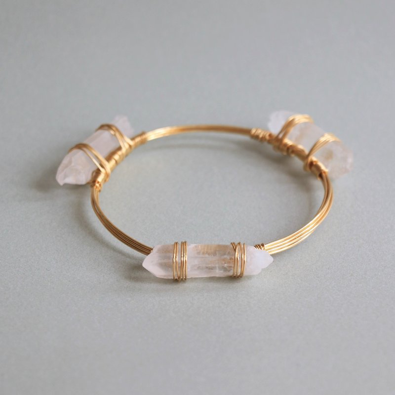 Natural white quartz wire wrapped bracelet - natural crystal bracelet  - Bracelets - Gemstone White