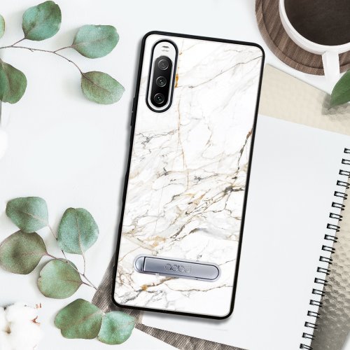 apbs 雅品仕 水晶彩鑽手機殼 Sony Xperia 10 IV 減震立架手機殼-大理石雪藏白