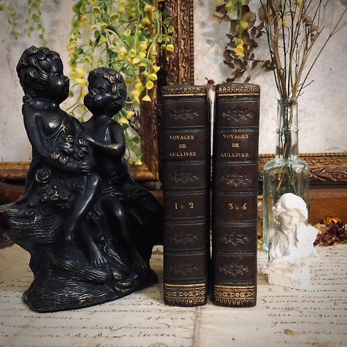 CT歐美老件古董雜貨舖 法國出版1826百年GULLIVER格列佛遊記-小人國-口袋書2本版
