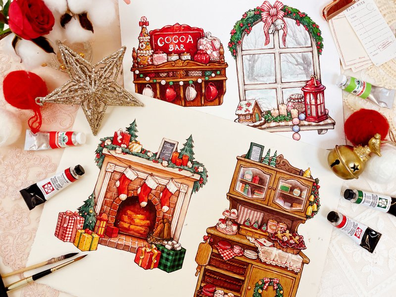 *Christmas Decor - สติกเกอร์ - กระดาษ 