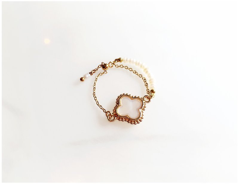 ∴Minertés = mother of pearl clover ‧ m ‧ pearl gold-plated ring ∴ - แหวนทั่วไป - เครื่องเพชรพลอย สีทอง