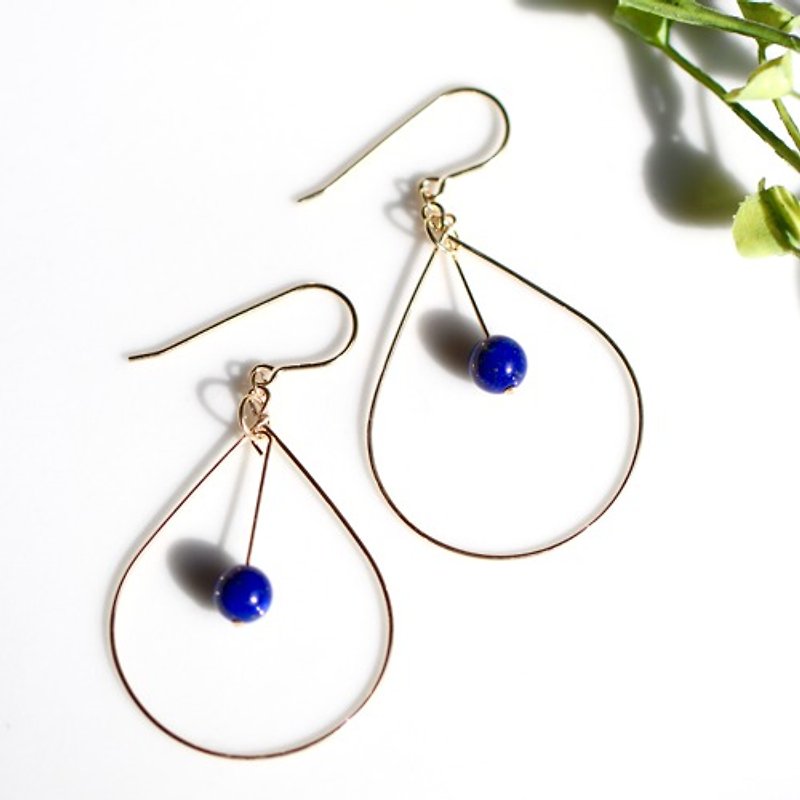 14kgf Wire Drop Vogue Hoop Lapis Lazuli Earrings - Earrings & Clip-ons - Semi-Precious Stones Blue