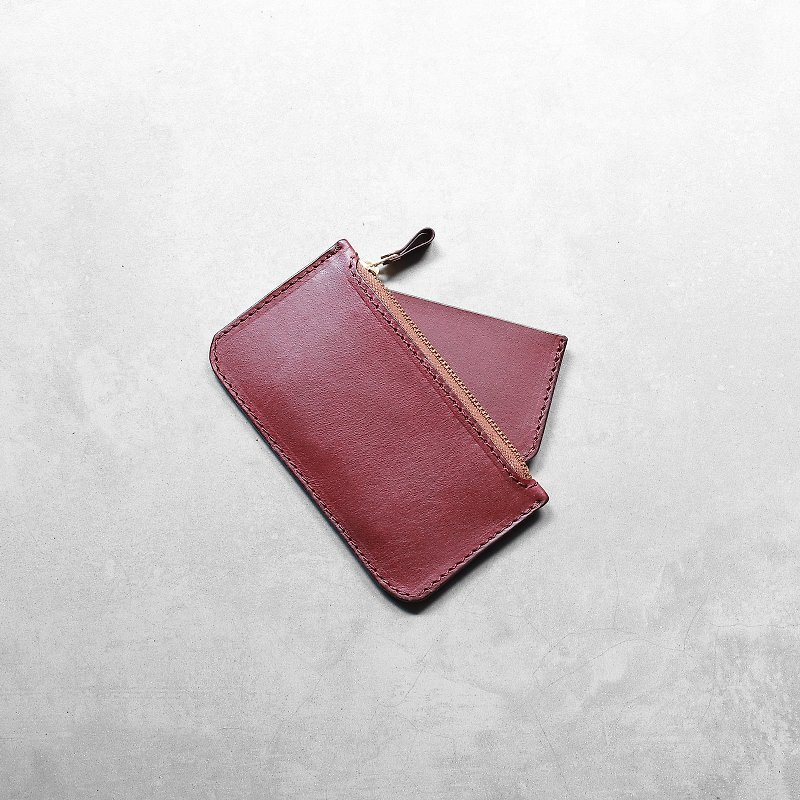 Retro thin zipper wallet | burgundy vegetable tanned cow leather | multi-color - Coin Purses - Genuine Leather Purple