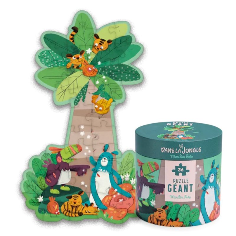 France Moulin Roty Giant Palm Tree Jigsaw Puzzle-Jungle Adventure (36 pieces) - ของเล่นเด็ก - กระดาษ สีเขียว