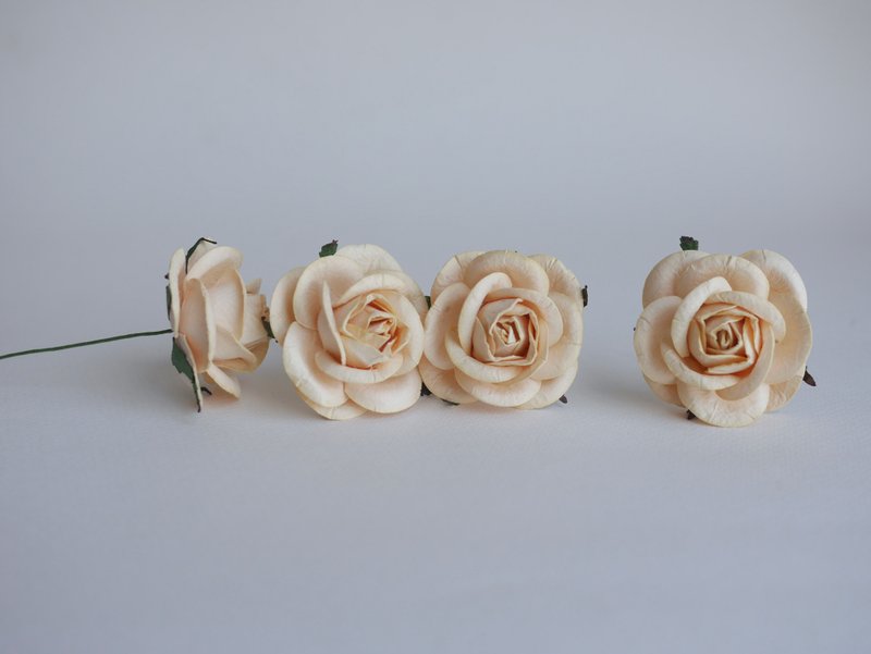 Paper Flower, DIY supplies, 20 pieces rose size 4.5 cm., pale yellow egg color. - 其他 - 紙 黃色