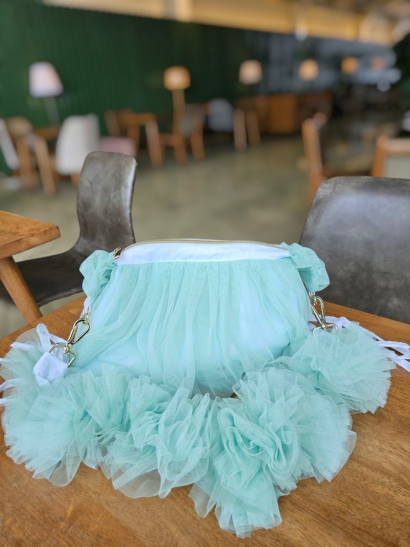 純手工網紗斜背包 – 附可拆卸肩帶的浪漫女人味包 - 側背包/斜背包 - 聚酯纖維 綠色