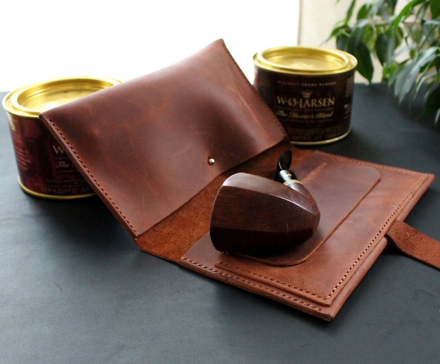 Personalized Leather Pipe Pouch/Pipe Roll - Brown - Galen Leather