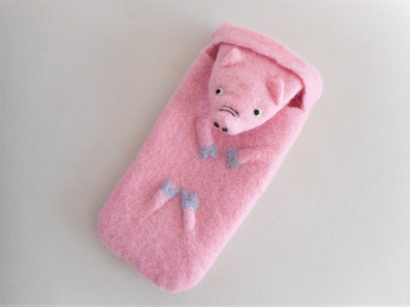 ぶたの羊毛フェルトケース - ペンケース・筆箱 - ウール ピンク