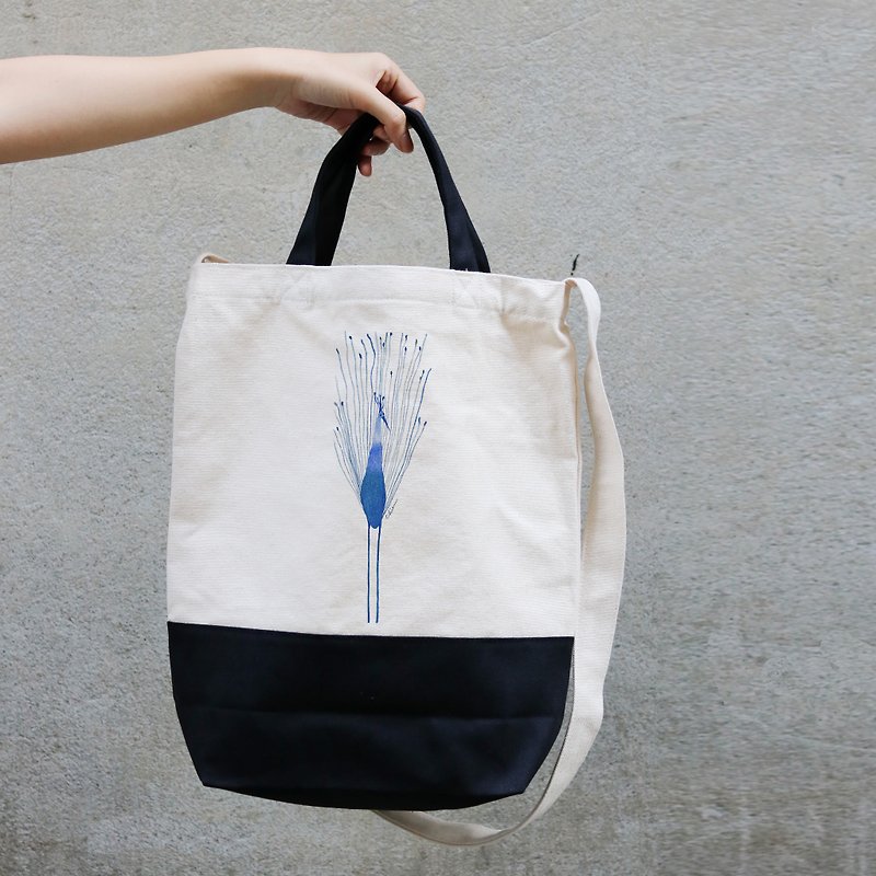 Canvas Black Bottom Dual Purpose Bag│Mood Bird│Chien│Water Blue - Messenger Bags & Sling Bags - Cotton & Hemp Blue