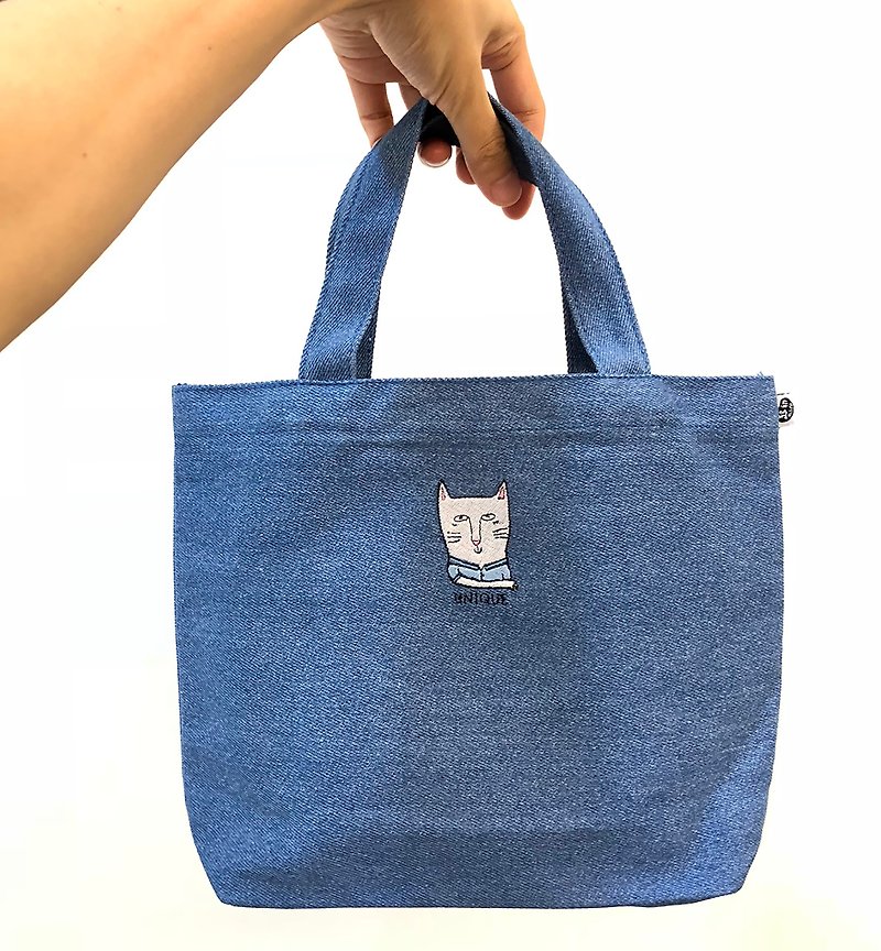 Denim tote bag. You are God's unique baby - Handbags & Totes - Cotton & Hemp Blue