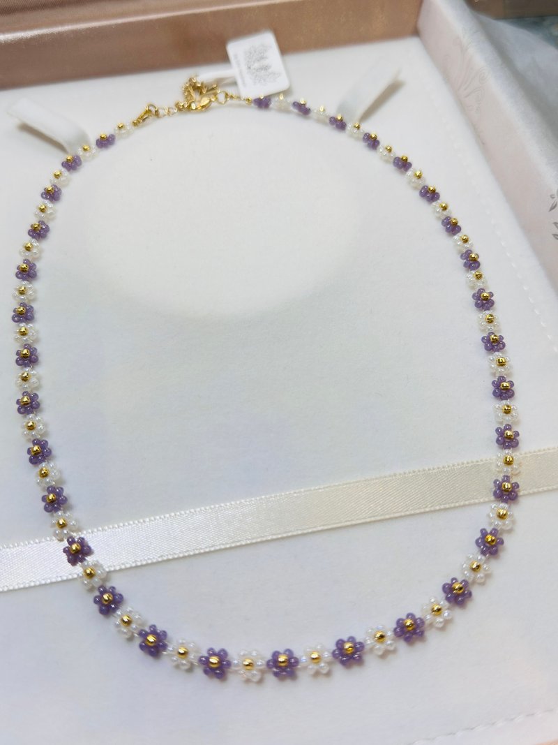 44+6cm light purple/white-flower necklace JW1H/64PC-008 - สร้อยคอ - แก้ว หลากหลายสี