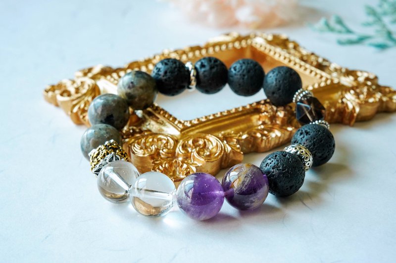 Purple ghost white crystal flame Stone volcanic rock || Noble people attract wealth, ward off evil spirits and purify crystal hands - Bracelets - Crystal Black