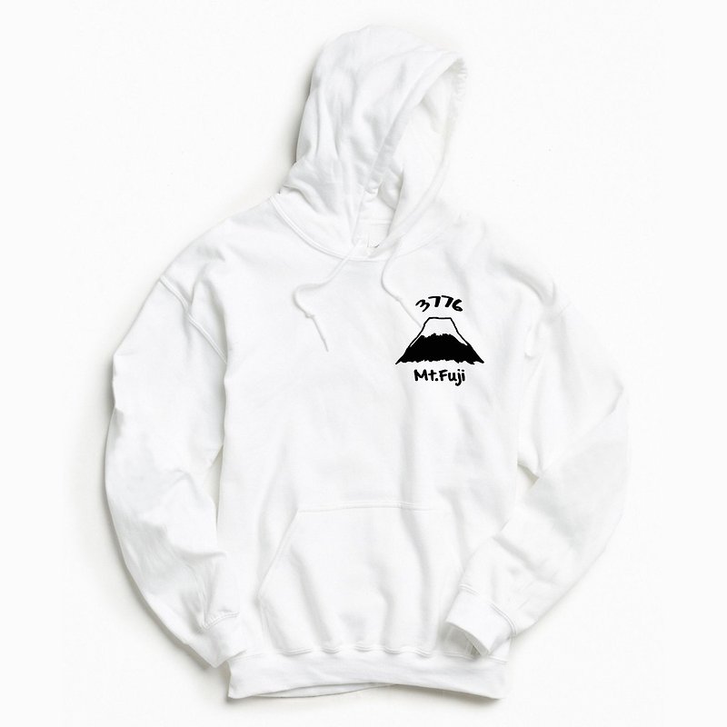 Pocket Mt Fuji 3776 white hoodie sweatshirt - Women's Tops - Cotton & Hemp White