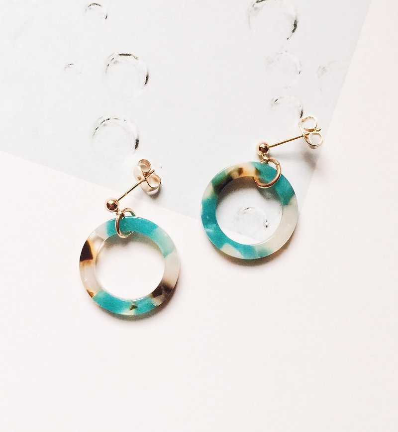 ❈La Don pull ❈ ❈ - earrings - marble pattern in the ring - mixed green - Earrings & Clip-ons - Other Metals Gold