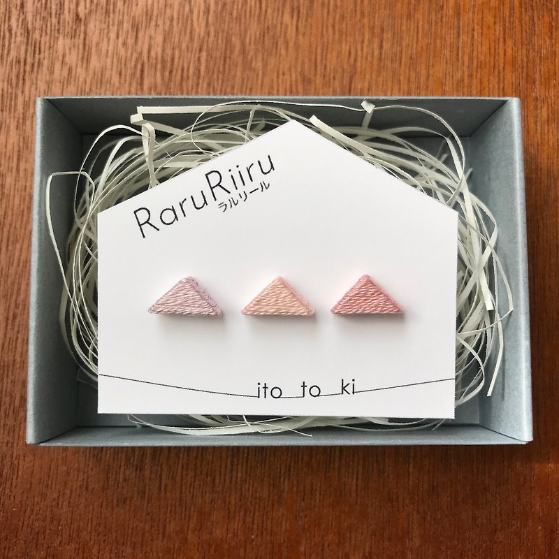 triangle, thread, cypress, pink, cute, pale - Earrings & Clip-ons - Wood Pink