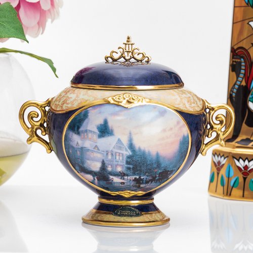 擎上閣裝飾藝術 Thomas Kinkade 維多利亞冬季 2002陶瓷音樂盒 飾品戒指收納盒