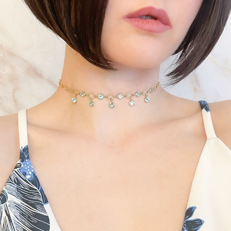 BL / Dripping is a mysterious turquoise blue / Choker necklace SV200BL - สร้อยคอ - โลหะ สีน้ำเงิน