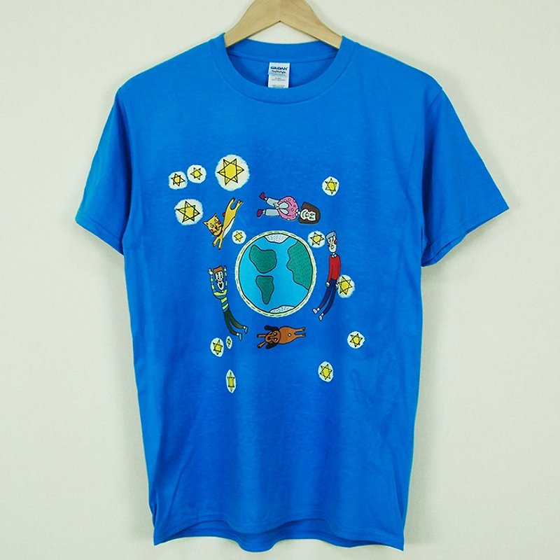 新創設計師-T恤：【發光】短袖T-shirt《中性/修身》(寶藍) -M.Y. - 中性衛衣/T 恤 - 棉．麻 藍色