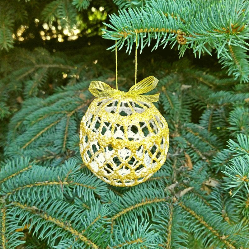 Christmas baubles ornaments handmade decorations, Gold Christmas balls set Gifts - 擺飾/家飾品 - 棉．麻 金色