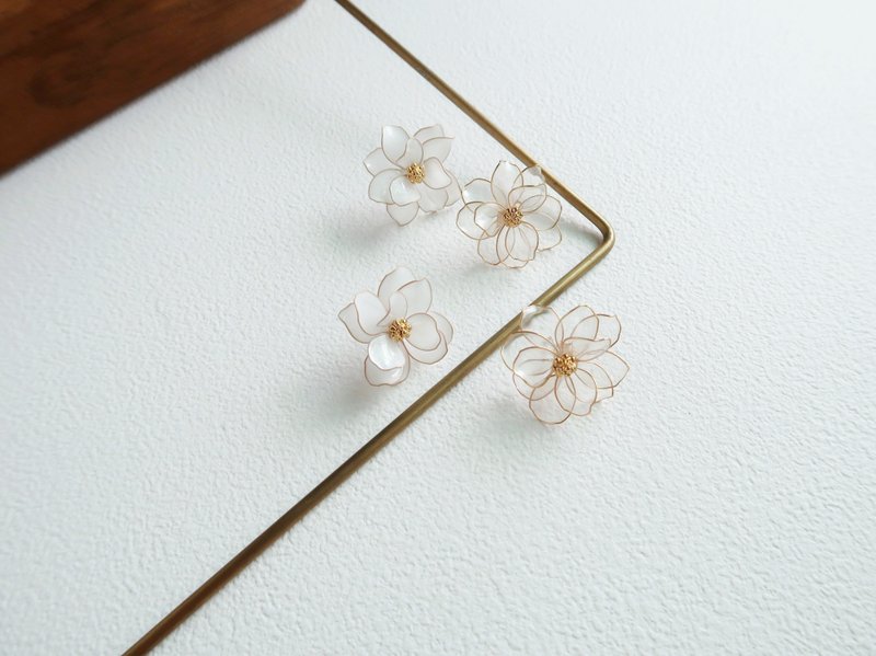 茶花 -手作水晶花 樹脂飾品 禮物 閨蜜飾品 - 耳環/耳夾/耳骨夾 - 樹脂 透明