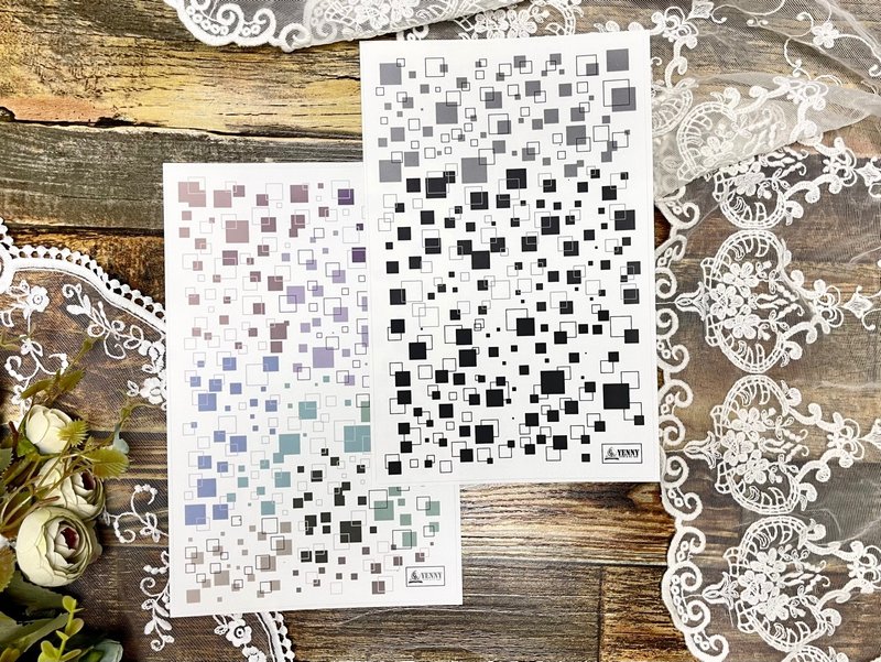 (MATTE CLEAR STICKER) square party ver.2 2 types, 3pcs SET - 貼紙 - 防水材質 多色