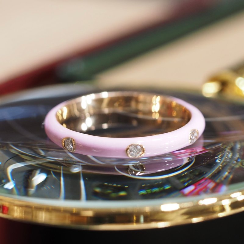 18K Gold Baby Lavender Enamel Diamond Ring - แหวนทั่วไป - เครื่องประดับ 