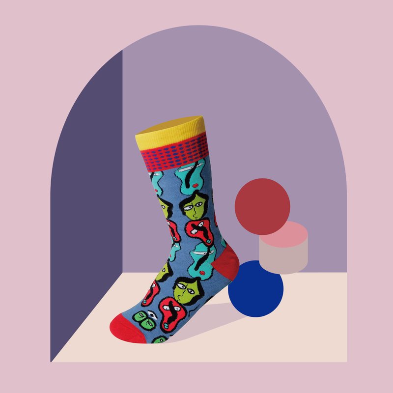 Abstract face 2-in tube sock-illustrator - ถุงเท้า - ผ้าฝ้าย/ผ้าลินิน หลากหลายสี