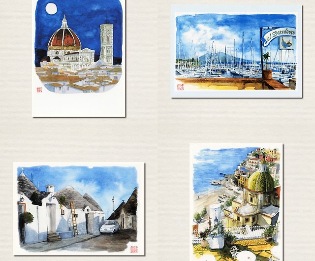水彩画ポストカード10枚セット/イタリアの風景A - ショップ ~atelier