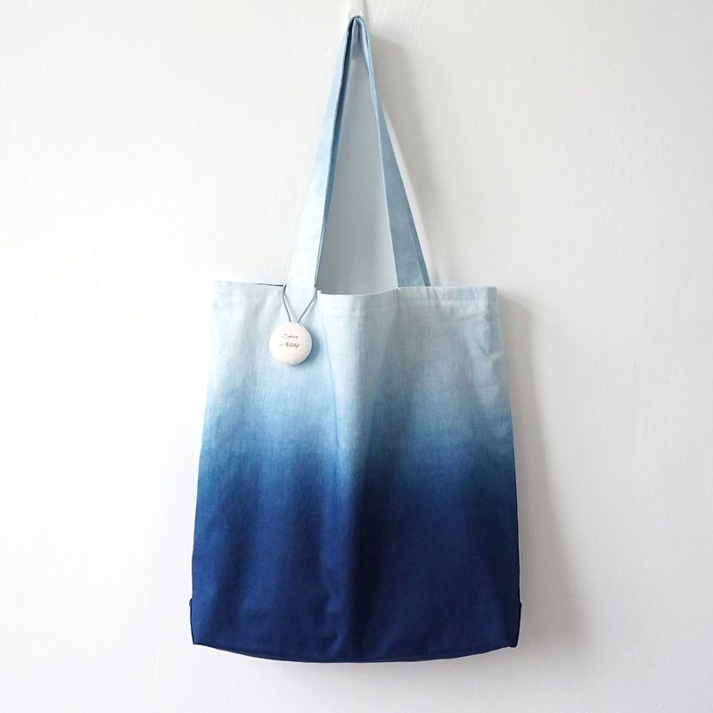S.A x Ocean, Indigo dyed Handmade Natural Pattern Tote Bag (L)