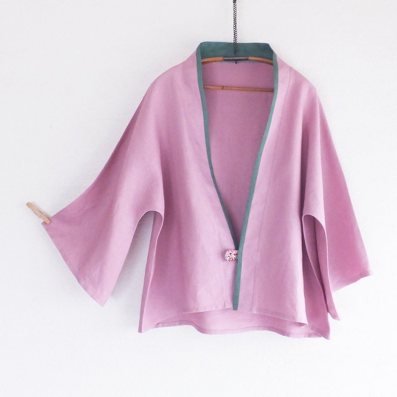 亞麻外套 兩色領-櫻花 - 外套/大衣 - 棉．麻 粉紅色
