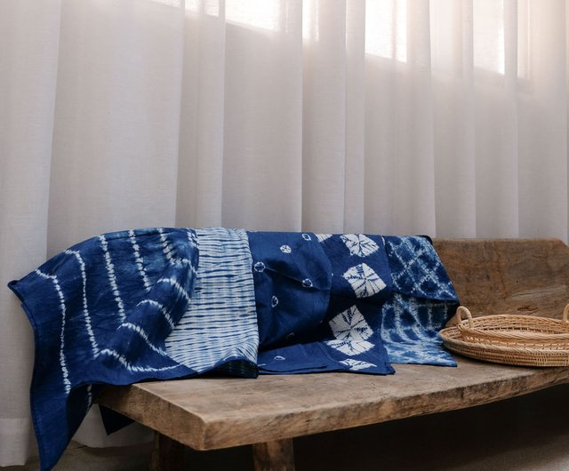 草木染　藍染　手絞り　和物　テーブルクロス　カバー　フリンジ 草木染 藍染 手絞り 和物 テーブルクロス カバー フリンジ
