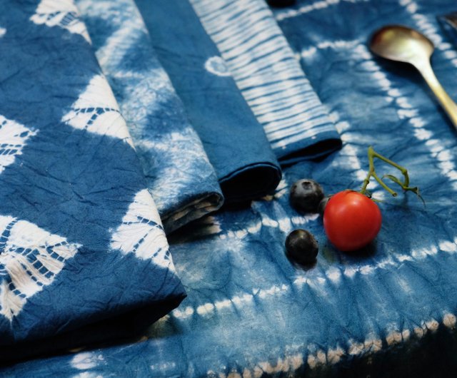 Shibori Indigo Table Napkins, Cotton Cloth Napkins, Hand Dyed