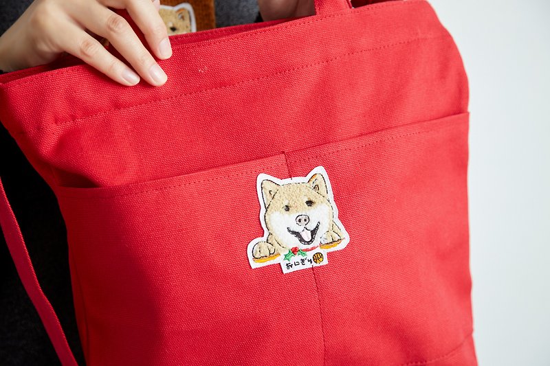 La Grande Coco  Series  Shiba Inu Canvas Large Tote Bag - Red Color 12oz - Messenger Bags & Sling Bags - Cotton & Hemp 