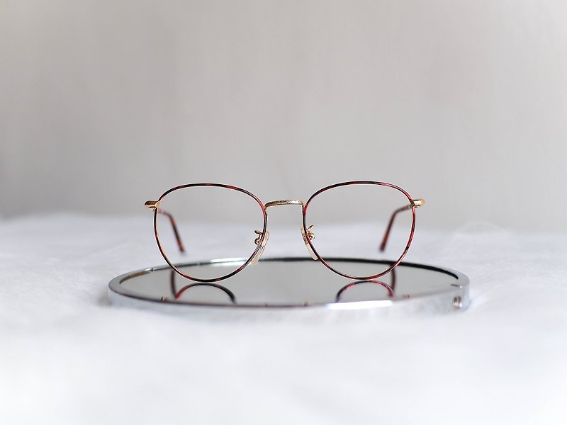 Heshuishan-Niigata Leopard Flower Brilliant Red Spring Day and Gold Sculpture Oval Frame Glasses/ Glasses - Glasses & Frames - Other Metals Red