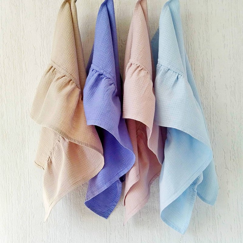 Waffle towels linen, Kitchen towel cotton, Ruffled dish towel, Hostess gift idea - 毛巾/浴巾 - 亞麻 粉紅色