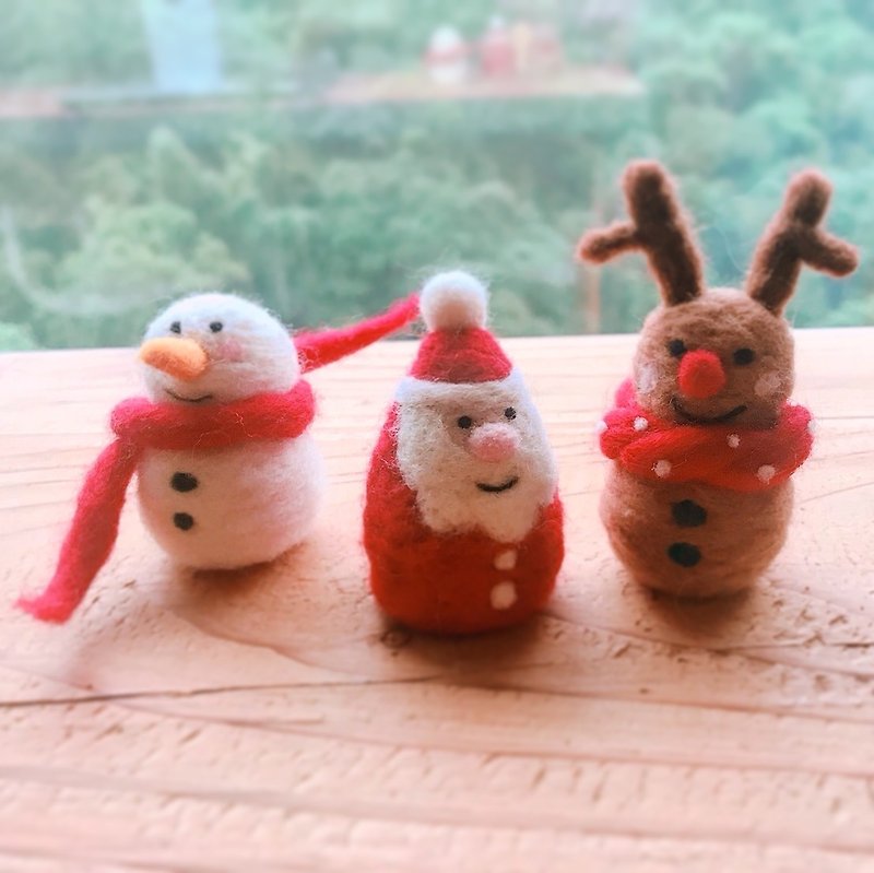 手作り羊毛フェルト - クリスマス-Xmas-雪だるま - サンタクロース - ヘラジカ（2グループ） - 置物 - ウール レッド