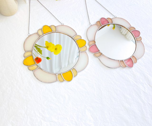 キャンディミラー2色、ステンドグラスミラーデザイン、手作り吊り下げ