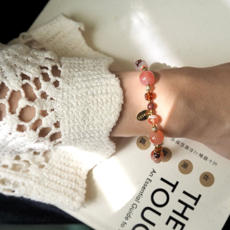ll 蜜桃女孩 ll 石榴石 飄花南紅瑪瑙 緋紅瑪瑙 手環手串BR-00050 - 手鍊/手環 - 半寶石 多色