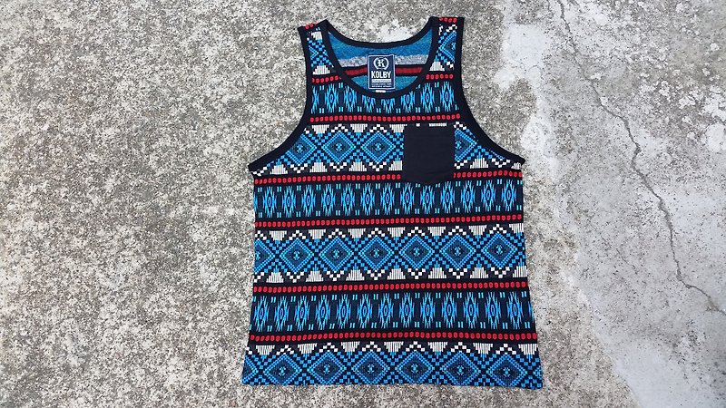 AMIN'S SHINY WORLD Featured national color threading elastic jacquard Nordic black blue totem vest - เสื้อกั๊กผู้ชาย - ผ้าฝ้าย/ผ้าลินิน หลากหลายสี